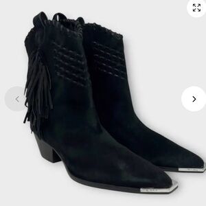 SCHUTZ Black Fringe Heeled Boots